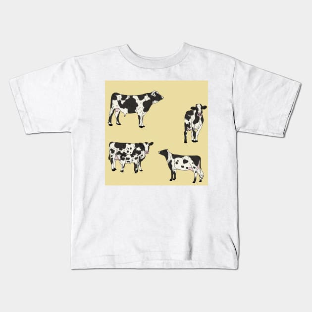 Holstein Cows Pattern Yellow Kids T-Shirt by TrapperWeasel